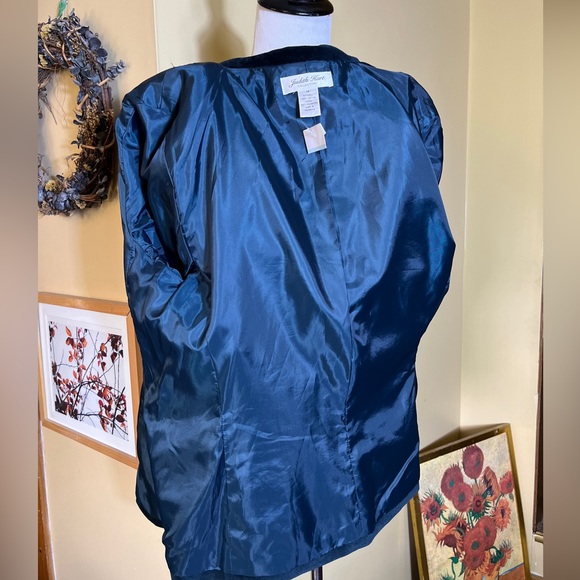 JUDITH HART Size 14 Green Velvet Blazer 2 Rhinestone Buttons Holiday Cotton $139 - Picture 9 of 12